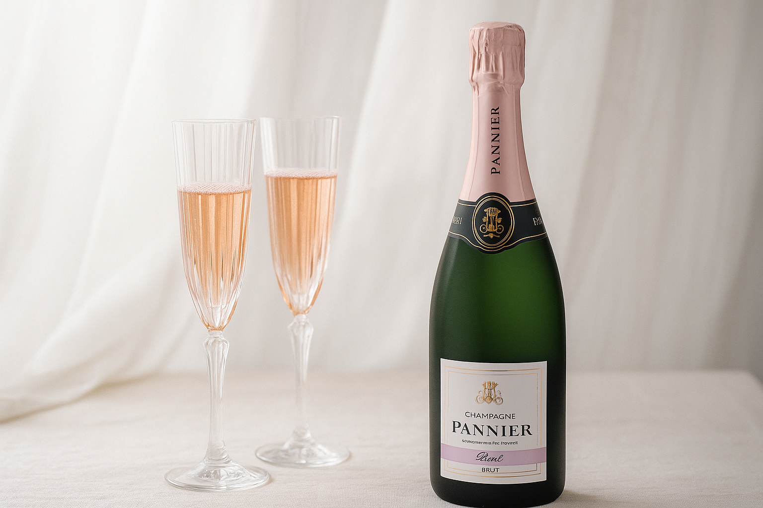 Champagne Pannier et flûtes de rosé