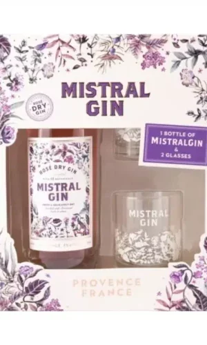 COFFRET GIN MISTRAL ROSE + 2 VERRES
