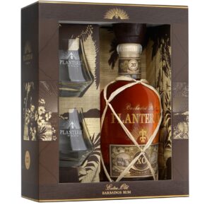 Coffret de rhum XO avec deux verres.