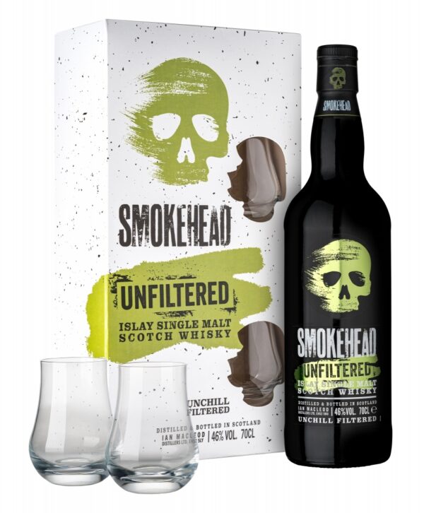 COFFRET WHISKY SMOKHEAD UNFLITERED SINGLE MALT + 2 VERRES