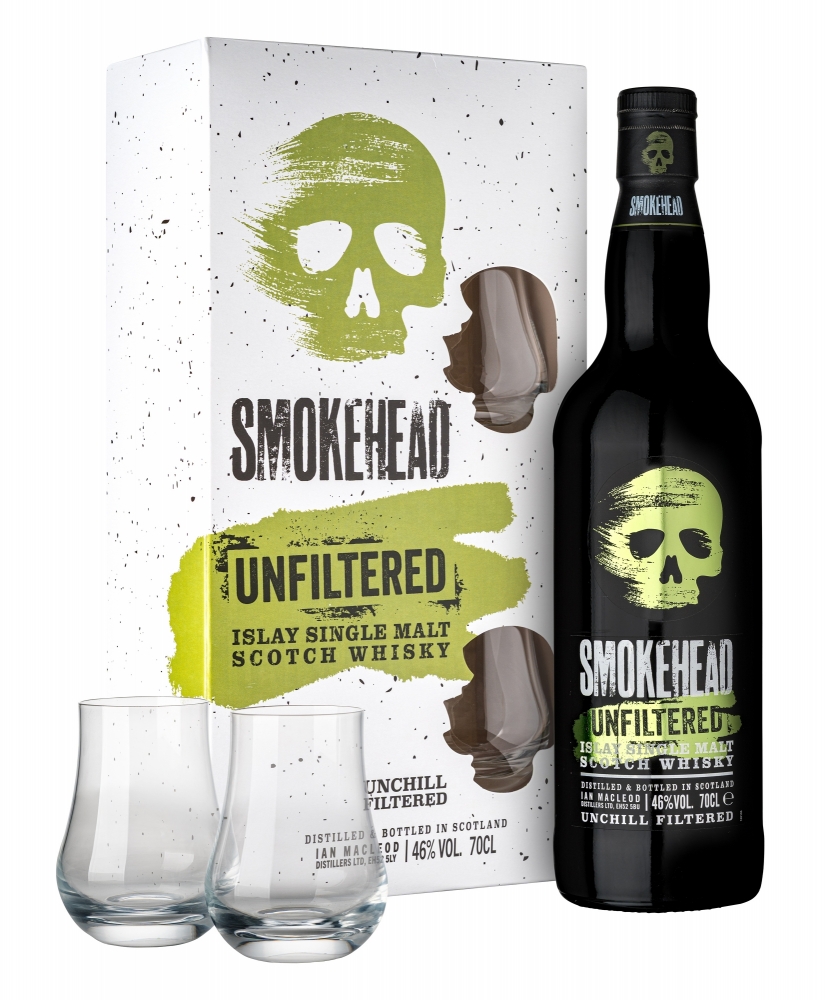 COFFRET WHISKY SMOKHEAD UNFLITERED SINGLE MALT + 2 VERRES