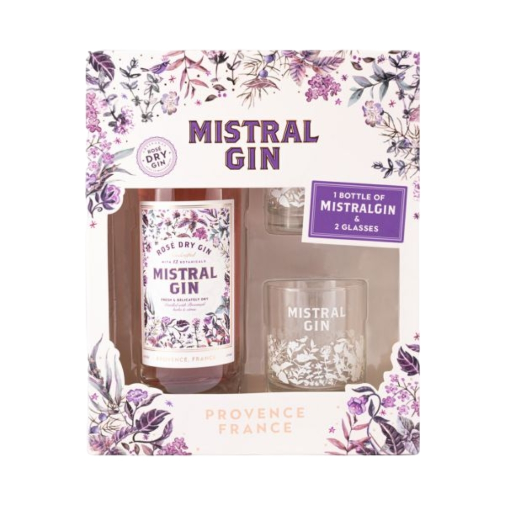COFFRET GIN MISTRAL ROSE + 2 VERRES