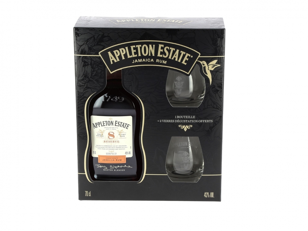 COFFRET RUM APPLETON 8 ANS + 2 VERRES