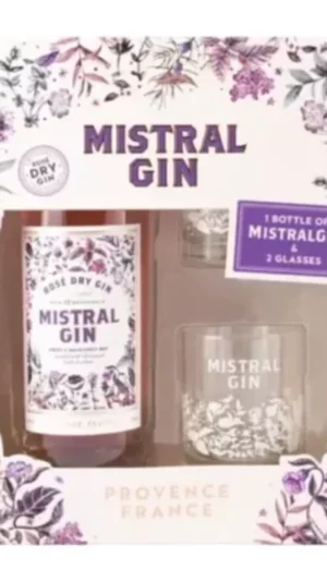 Coffret Gin Mistral Rose 70 cl et 2 verres