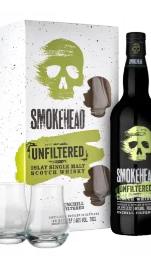 Coffret whisky Smokehead Unfiltered 70 cl et 2 verres
